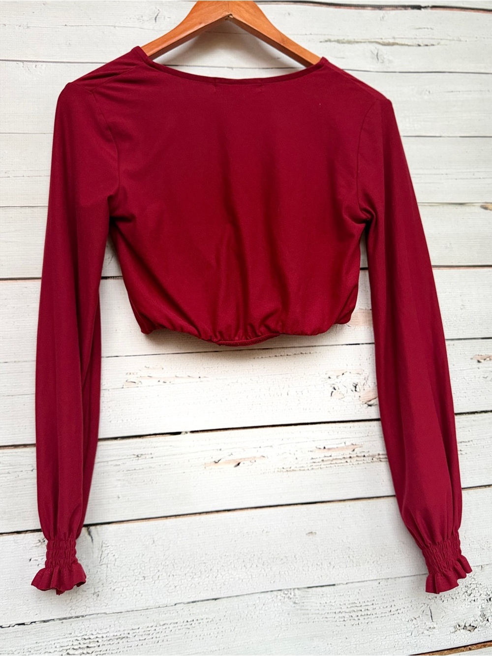Planet Gold Surplice Twist Front Long Sleeve Smocked Cuff Crop Top - Small - Picture 6 of 6